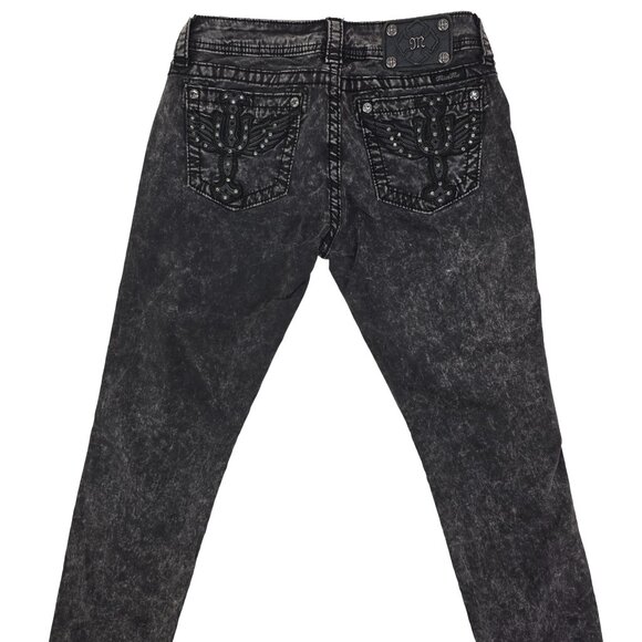 Miss Me Jeans Women's 28 Signature Rise Skinny Black Acid Wash Rhinestone 30x30 - Picture 2 of 7